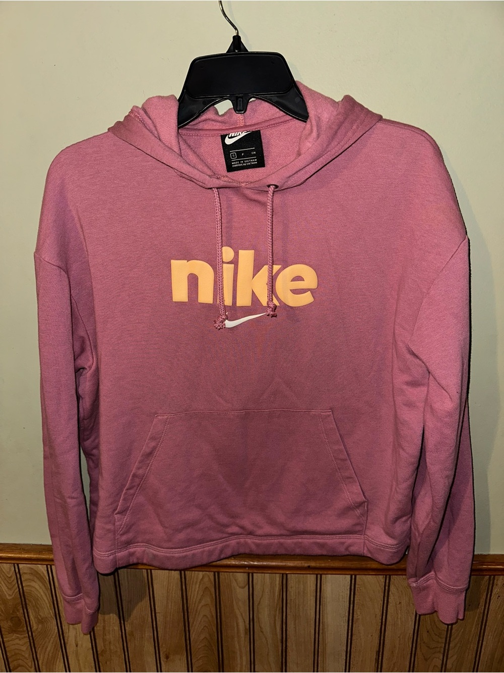 Nike Pink Logo Hoodie with Yellow Script